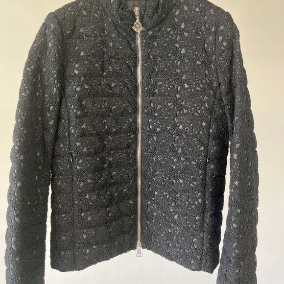 Moncler RUNWAY Black Wool Lace Outer Fabric Down Lined Jacket XS - Picture 1 of 5